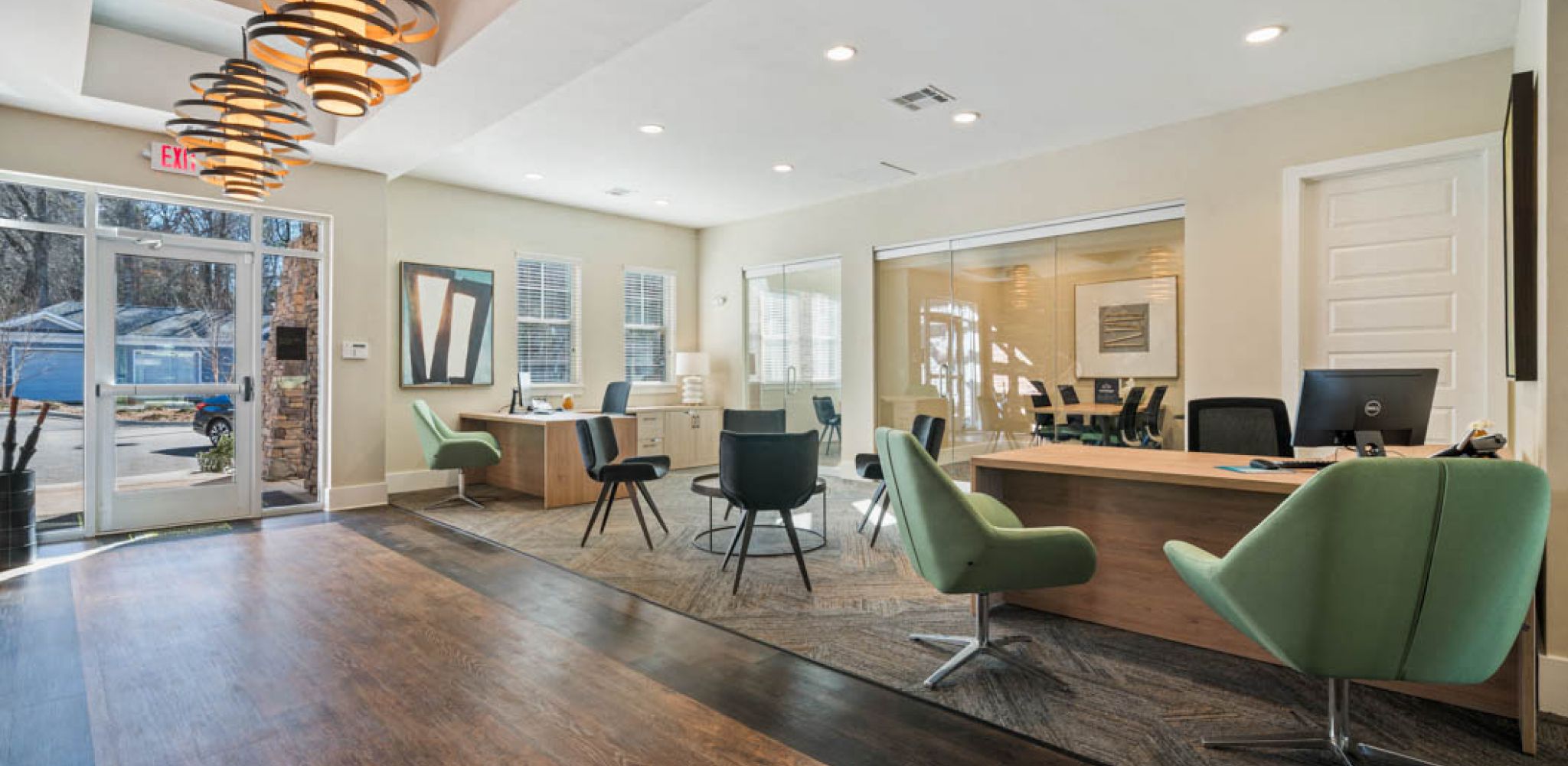 Hawthorne at Mills Gap resident clubhouse amenity with seating area and beautiful finishes